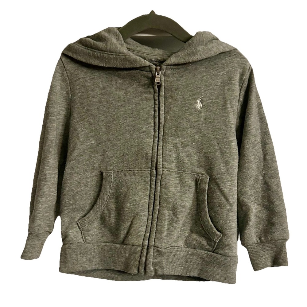 Ralph Lauren Embroidered Polo Zip-Up Pockets Gray Hoodie Toddler's Size 24M